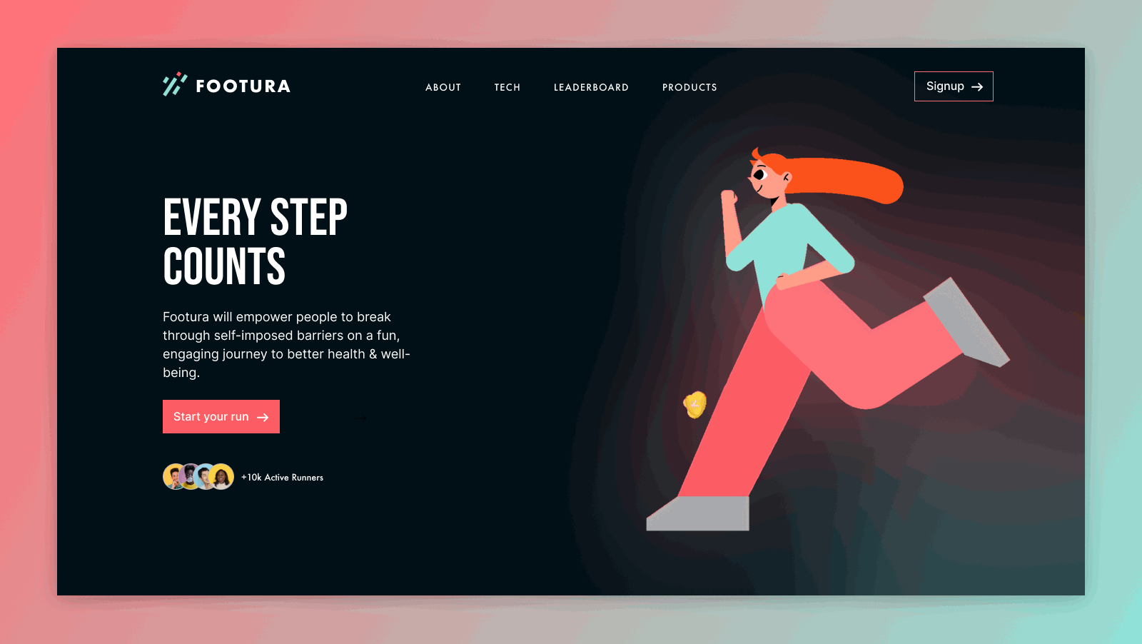 Run and Earn- Health Blockchain animation landing page ui