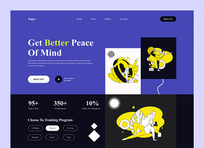 Yoga Web Site Design: Landing Page / Home Page UI app branding dailyui design landing pae landing page popular typography ui ux web web design webdesigner website website design yoga yoga landing page yoga website