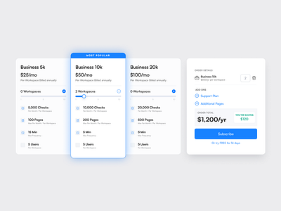 Sass Dynamic Pricing Plans blue call to action cards clean design layout pricing simple slider ui visual web web design