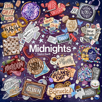 Midnights by Taylor Swift Illustration collage illustration lettering lyrics songs taylor swift typography typography design