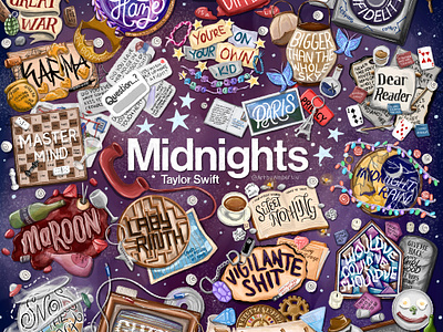 Midnights by Taylor Swift Illustration collage illustration lettering lyrics songs taylor swift typography typography design