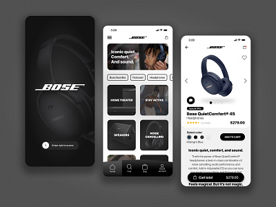 Bose E-Commerce app concept black bose ecommerce shopping uidesign white