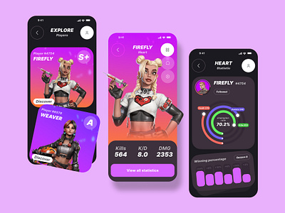 PlayStats - Mobile App android app branding character charts daily ui design figma flat fortnite gambling game gaming illustrator interface mobile ui ux vector web
