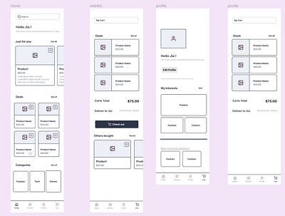 Wireframing e-commerce app