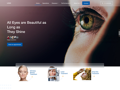 Landing page for an ophthalmologist cataract doctor eye doctor gray start eye treatment landing page medical medical landing page opthamologist raja services testimonials