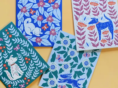 Dogs & Blooms Greeting Cards cards digital illustration dog dogs flowers greeting cards handdrawn illustration print