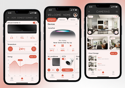 HUS App air conditioner cctv clean figma moblie orange smart home ui ux