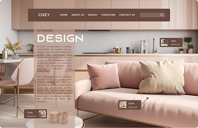 COZY HOME PAGE UI DESIGN animation designinspiration figma graphic design homepage interactiondesign interior design jitter motion graphics productdesign ui userinterface webdesign