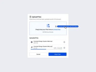 Upload Files 123done attach clean design design system drag and drop figma file file upload files icons minimalism progress bar ui ui kit upload ux