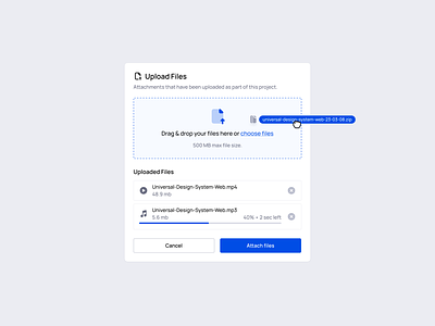 Upload Files 123done attach clean design design system drag and drop figma file file upload files icons minimalism progress bar ui ui kit upload ux