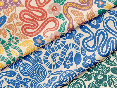 Garden Snakes Pattern fabric flowers garden handdrawn illustration pattern repeat pattern snakes textiles