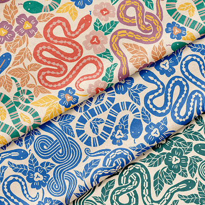 Garden Snakes Pattern fabric flowers garden handdrawn illustration pattern repeat pattern snakes textiles