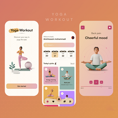 Yoga Workout 🧘 3d 3d design animation app design figma idea yoga design illustration mentalism onboarding yoga yoga design yoga workout