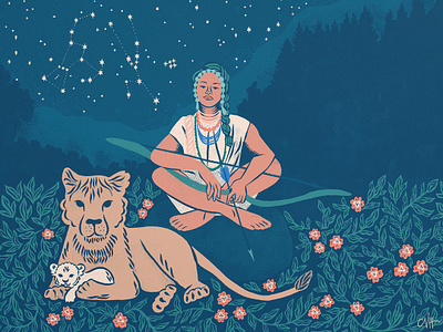 Artemis ✨🌙 artemis constellation digital drawing digital illustration greek greek myth handdrawn illustration lion lioness myth mythology stars