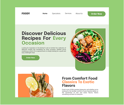 FOODY WEBSITE DESIGN branding color design food graphic design green landingpage orange webdesign wesite