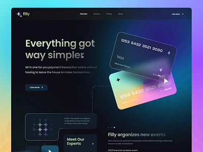 Filly Finance Web app banking card dark design effect finance financial fintech glassmorphism gradiant landing money neon page transfer ui ux web website