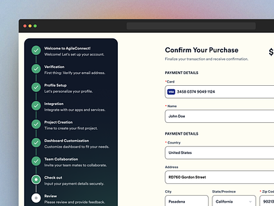 AgileConnect! - Check out app case study check out check out flow checkout complex dashboard design component design system desktop ui integration invite onboard onboarding process team work ui kit ux walkthrough wizard