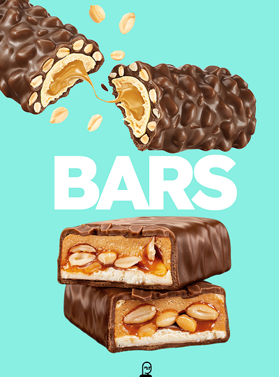 3d bars illustration for Ahead packaging bars cgifood chocolate illustration nuts