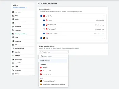 Carrier Selection design settings ux