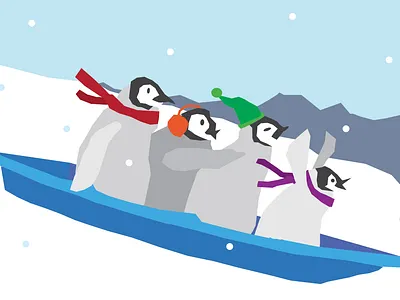Snowy Day birds friends fun hat ice penguin penguins scarf sled snow winter