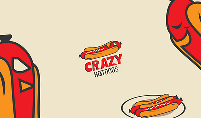 Crazy Hotdogs art logo branding character logo graphic design hotdog hotdog logo logo logo story mascot logo minimal logo design restaurant branding restaurant logo vector