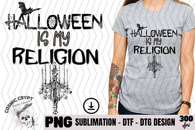 Halloween is my Religion - PNG Digital Design black cute design dtf dtg fun gothic halloween mug png popular religion shirt sublimation trend tumbler