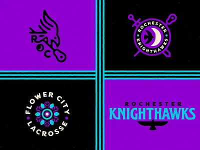 Rochester Knighthawks bird branding classic flower city hawk knight knighthawks lacrosse logo moon night retro rochester sports uniform vintage