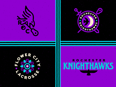 Rochester Knighthawks bird branding classic flower city hawk knight knighthawks lacrosse logo moon night retro rochester sports uniform vintage