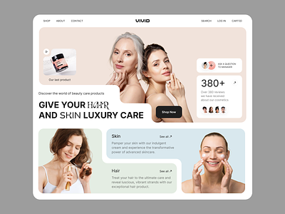 Hair and Skincare — Online Store Hero Section beauty branding care clean cosmetics cosmetology cream fashion hair hair care identity landing page makeup pure shop skin skin care store ui website