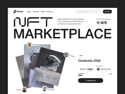 NFT Marketplace — Hero Section 3d art assets binance blockchain clean collectibies concept interface layout market marketplace nft opensea token typography wallet web web design web3