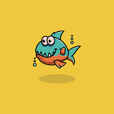 Cute Piranha Smiling Cartoon Illustration branding graphic design piranha joy ui