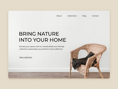 GreenWick Homepage brown chair eco friendly ethical figma furniture homepage homepage design lamp landing page minimalist rattan sustainable table web web design website website design white wicker