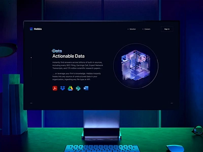 Hebbia AI web site design by milkinside 3d ai arhitecture bigdata blue branding converting dark data files hebbia home homepage illustration landing men night table website xls