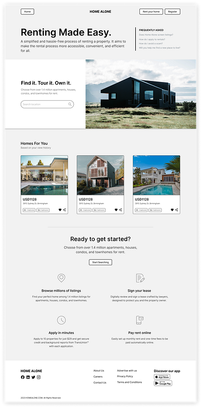 Rental House - Landing Page design minimal product design rental property ui ux website