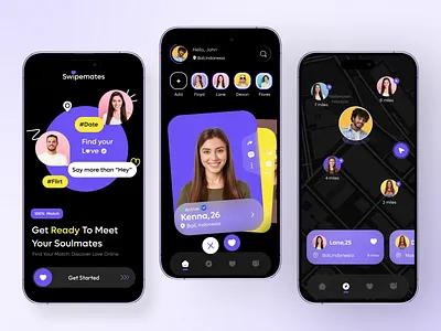 Dating App Design - Love at Your Fingertips app design bumble chat dating dating app dating app design dating mobile app datingapp match match finder mobile app mobile app design mobile ui modern app modern dating app relationship romance social app tinder ui kit