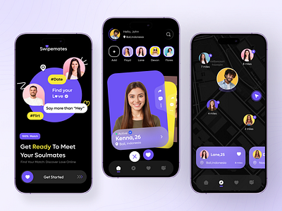 Dating App Design - Love at Your Fingertips app design bumble chat dating dating app dating app design dating mobile app datingapp match match finder mobile app mobile app design mobile ui modern app modern dating app relationship romance social app tinder ui kit