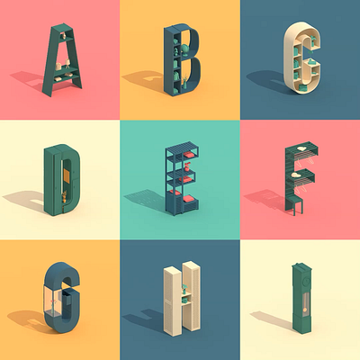 36 Days Of Type 2023 - A to I 36days 36daysoftype 3d 3d model animation blender3d design graphic design illustration motion design motion graphics type type design typeface
