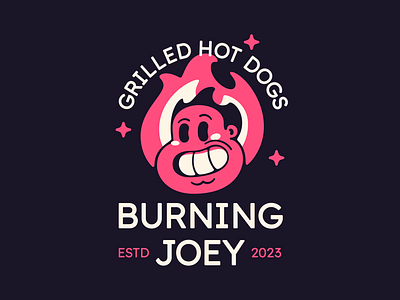 Burning Joey branding cartoon character fast food fire flame grill hot dog logo mascot restaurant retro vector