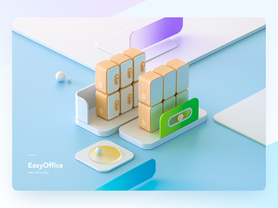 EasyOffice - 3D Banner Design 3d modeling c4d cabinet collaborate document efficiency file office rendering scene software ui web