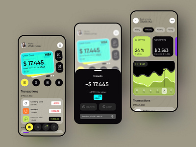 Banking App app banking card dark design finance green menu money ui ux