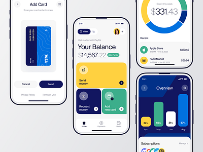 Paypal - Mobile App UI Concept analytics app balance bank banking concept credit card design finance fintech ios mobile money paypal savings transfer ui ux visa