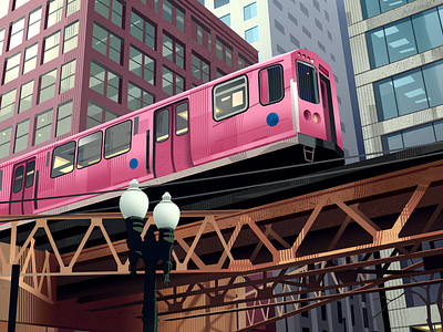 Metro on the loop ambiance architecture chicago city design draw illustration life loop metro neon pink poster sketch study travel