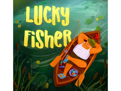 Lucky fisher illustration bait boat brand illustration branding design fish fisher fishing graphic design illustration lake