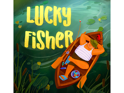 Lucky fisher illustration bait boat brand illustration branding design fish fisher fishing graphic design illustration lake