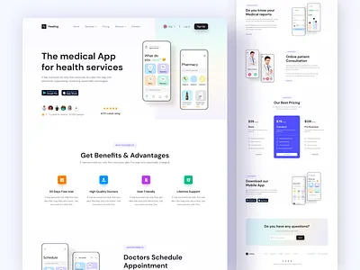 Medical App Landing Page app app landing clean design doctor health health care hello dribbble home page landing page medical medical care minimal modern ui uiux web web design website
