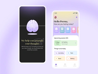 Mental Health app application design emotional health mental health mindfulness mobileapp pastel colors product self care splash screen ui design wellbeing