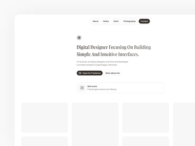 Personal website - Rebranding case studies design figma frontpage grid hero images introduction light mode link links masonry personal page portfolio title ui ux website work