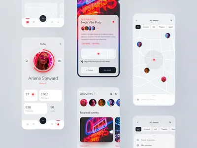 Events mobile app design concept app calendar design design concept design elements details events glassmorphism iphone map mobile application product design profile search ui uiux