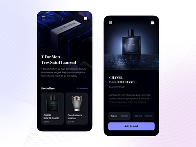 Fragrance Shop app appui chanel colorful dark design figma fragrance graphic design minimal mobile perfume purple shop ui ux web