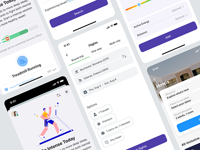 UI Exploration - App interface design figma components fitness app flight booking app graphic design health app illustration illustration design ios app concept landing page mobile design mobile design components site travel app screens ui ui design ux vector illustration web website